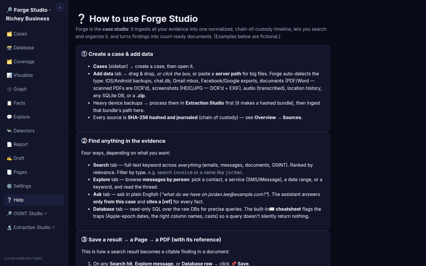 Forge Studio built-in how-to guide