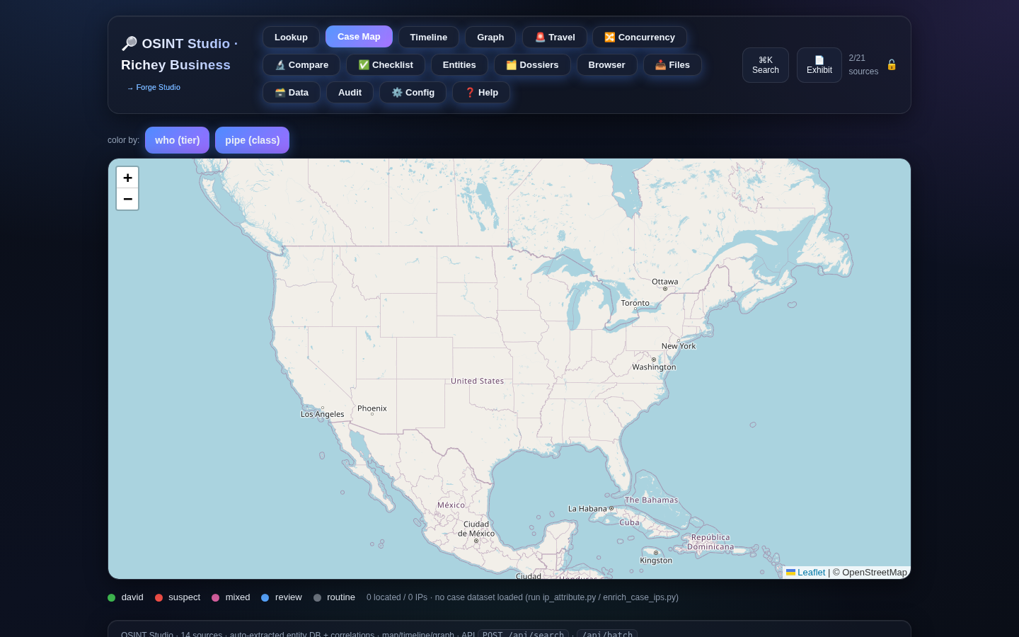 OSINT Studio geolocation and impossible-travel case map