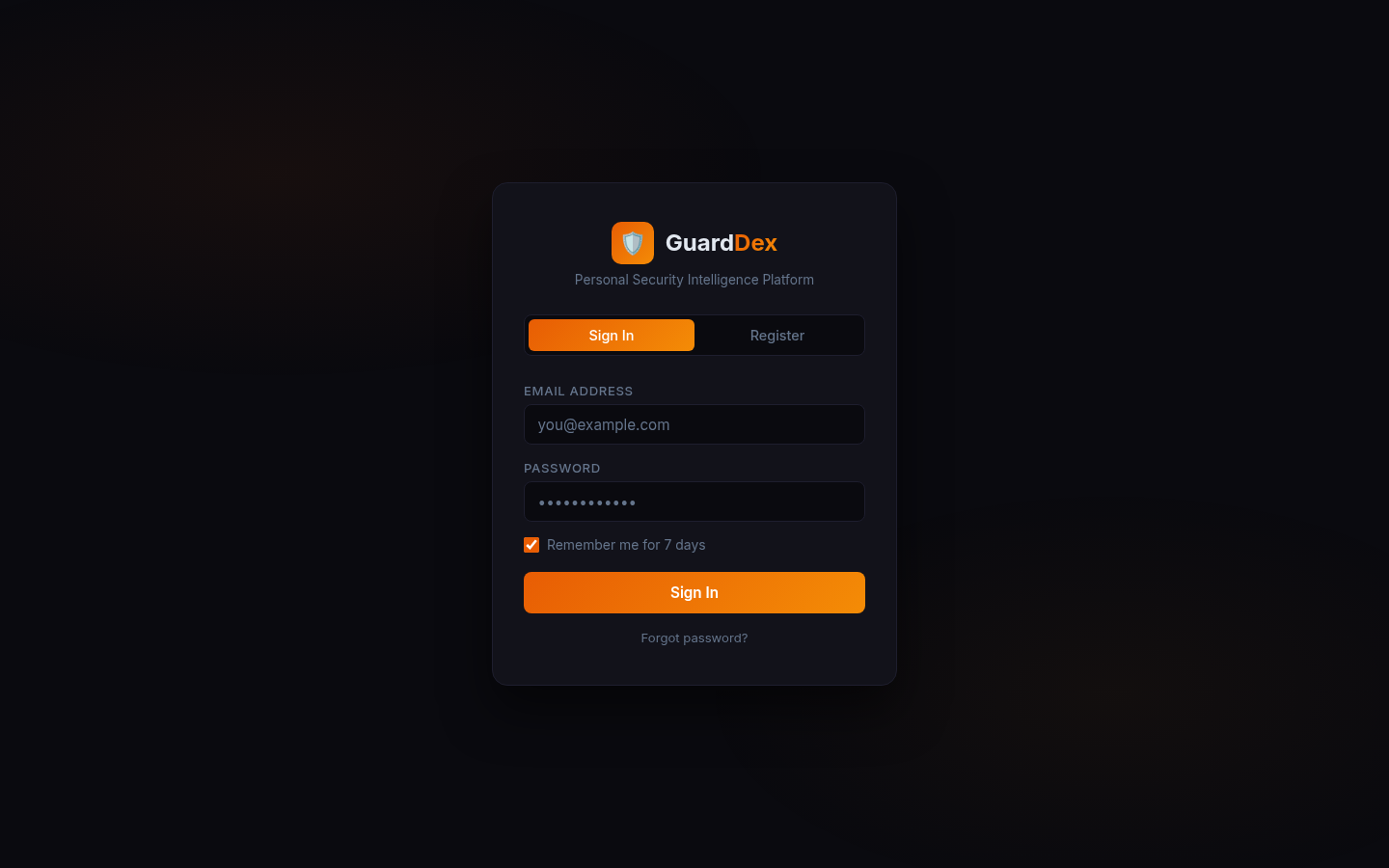 GuardDex private account login