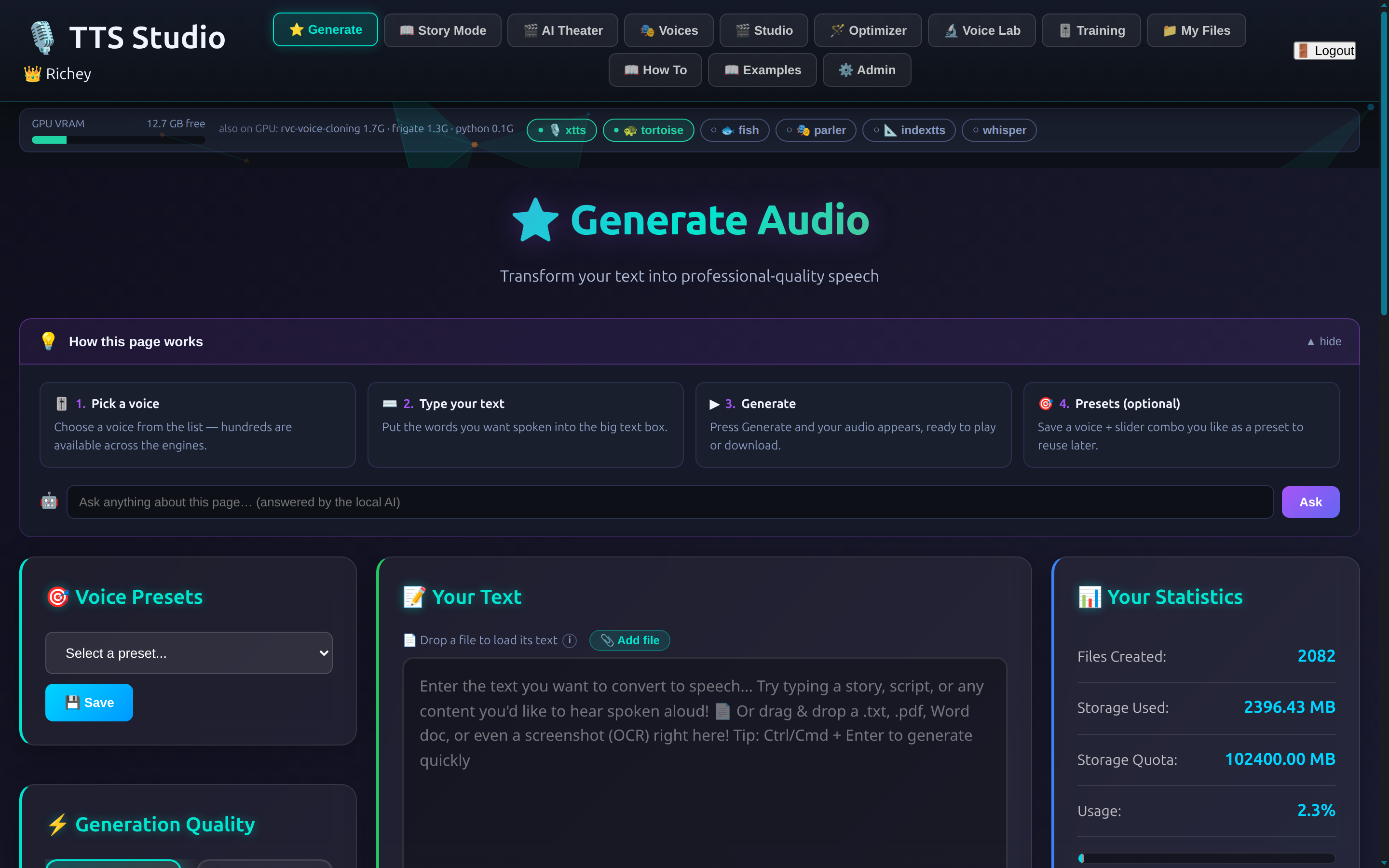 TTS Studio — generate audio from text